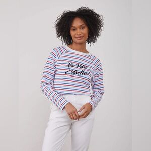 Striped 'La Vita è Bella' Long Sleeve Tee - Red, Blue, White
